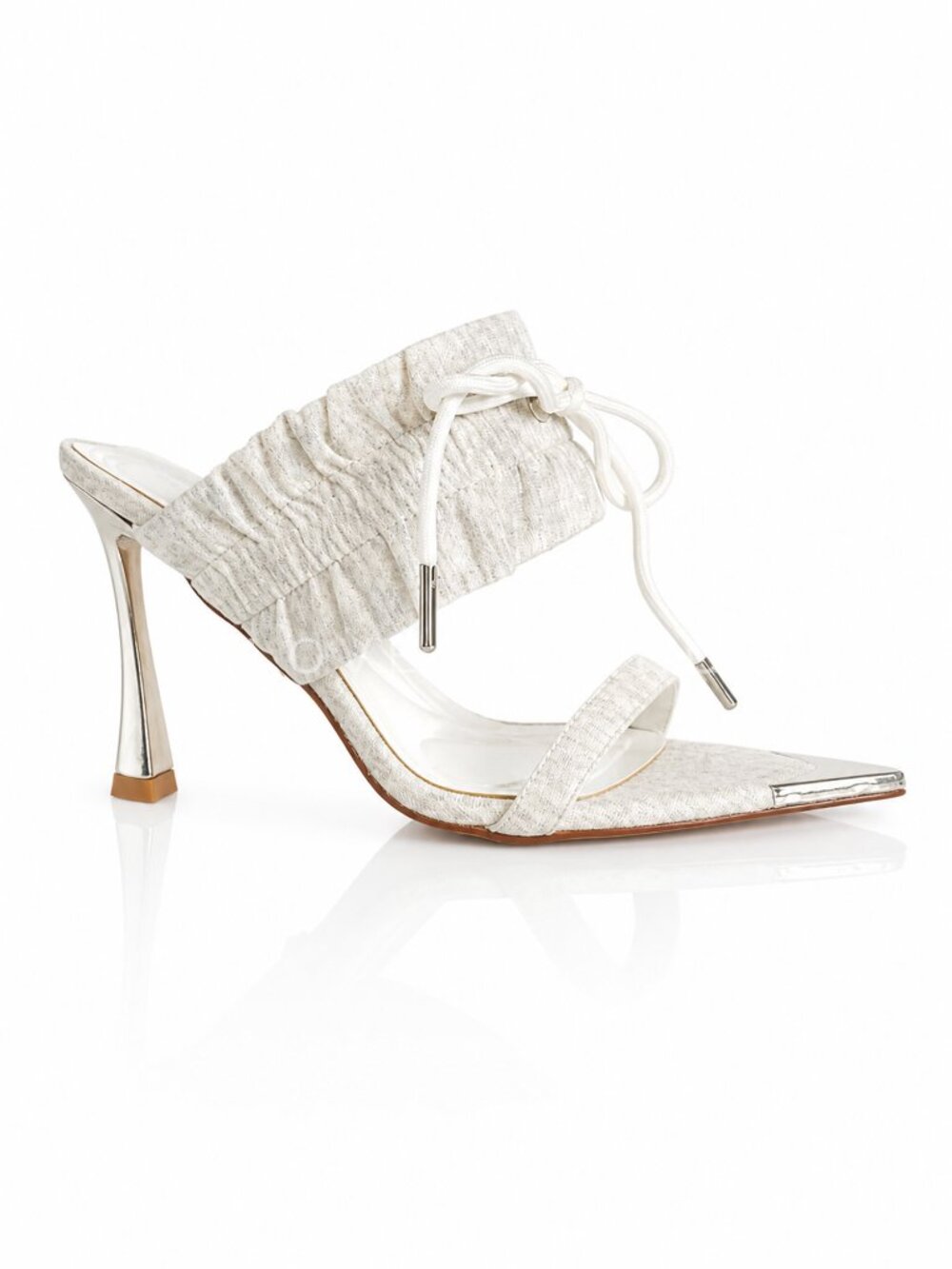 Shoes | Heels | Azalea Wang Jersey Chrome Silver Pointed Toe Heel Drawstring 10